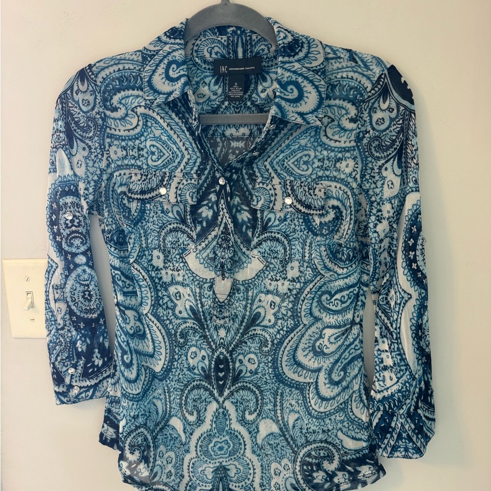 INC International Concepts Blue and White Paisley Blouse